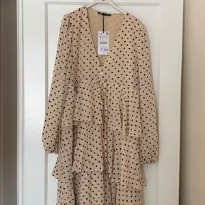 Zara polka dot chiffon tiered maxi dress M